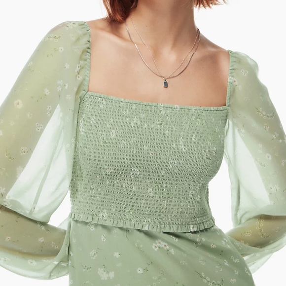 aritzia wilfred sage green villa tempest dress with white flowers - Picture 8 of 15